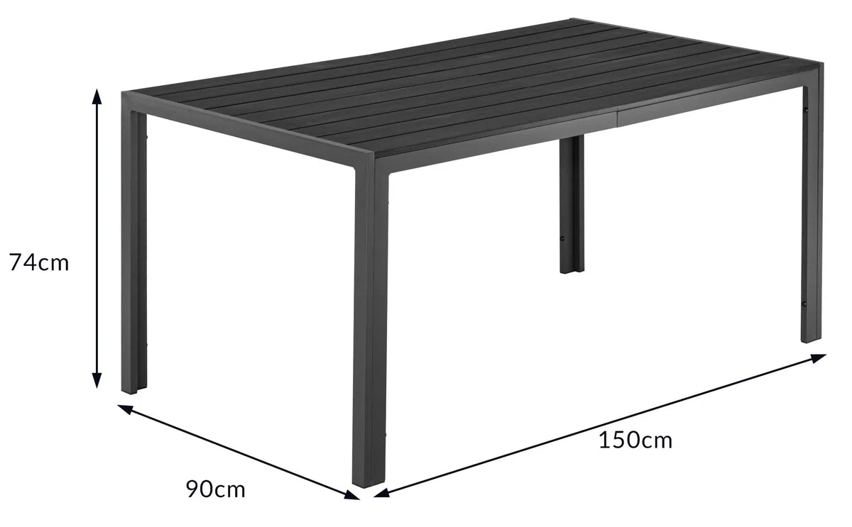 ALEOS. Aluminium Gartentisch 150 x 90 cm mit WPC Tischplatte, Model Milos, Tisch Esstisch
