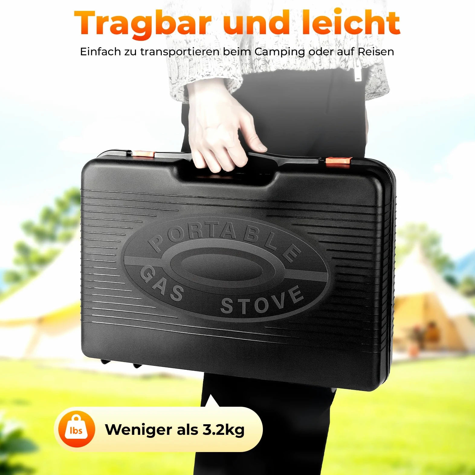 Camping Gasgrill, 2-in-1 Tragbarer Tischgrill mit Tragetasche, Abnehmbarer Grillplatte, Gaskocher für Kartuschen, Campingkocher für Outdoor BBQ, Terrasse und Reisen