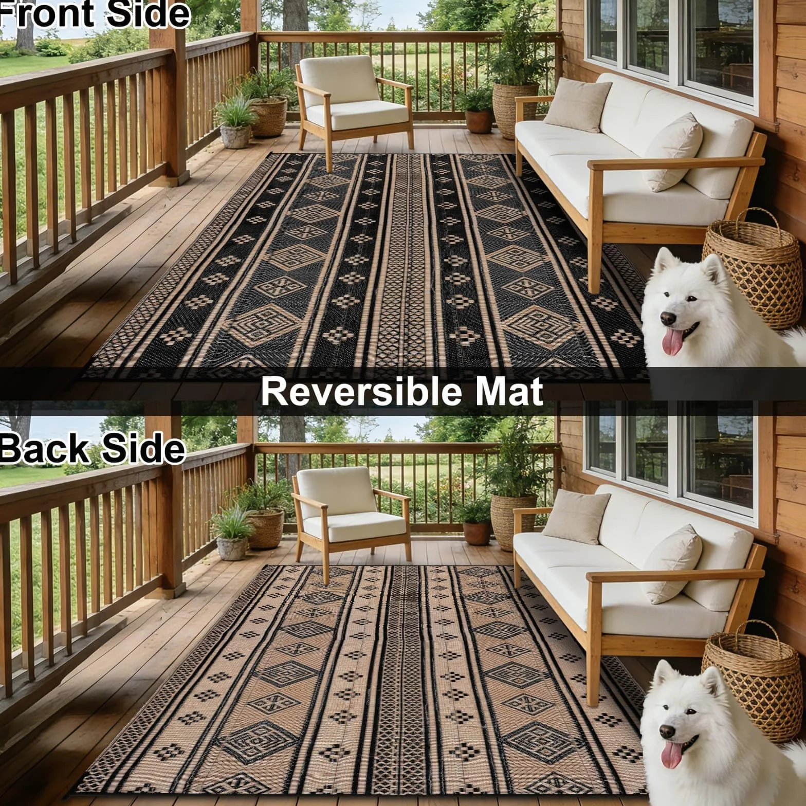 SHACOS Outdoor Teppich Wetterfest 180x270 cm, Kunststoffteppich Picknickdecke Wendbar UV-bestandig Patio Rug Camping Outdoor Teppich für Terrasse Balkon Garten Deck