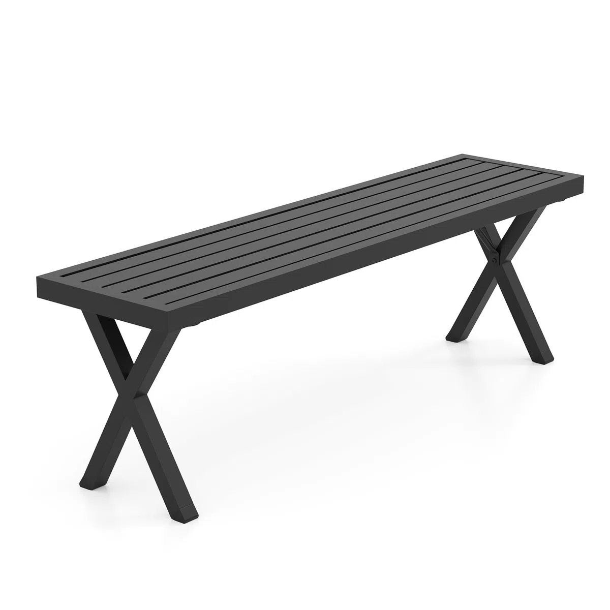 COSTWAY Gartenbank Metall wetterfest, 3-Sitzer Sitzbank ohne Rückenlehne, Balkonbank, Parkbank, Metallbank bis 360 kg belastbar, Terrassenbank für Garten, Balkon, Terrasse, 138 x 36 x 46 cm