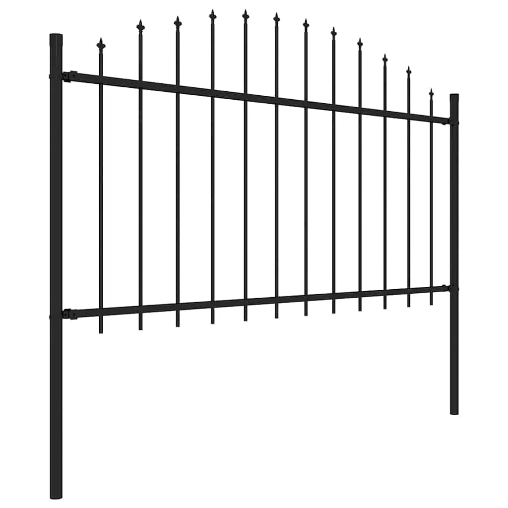 Gartenzaun mit Speerspitze Stahl 359 x 150 cm Schwarz, 2 Zaunelemente mit Pfosten, stabile Doppelstabmatte, Sichtschutz und Absperrung für Grundstück, Terrasse und Vorgarten