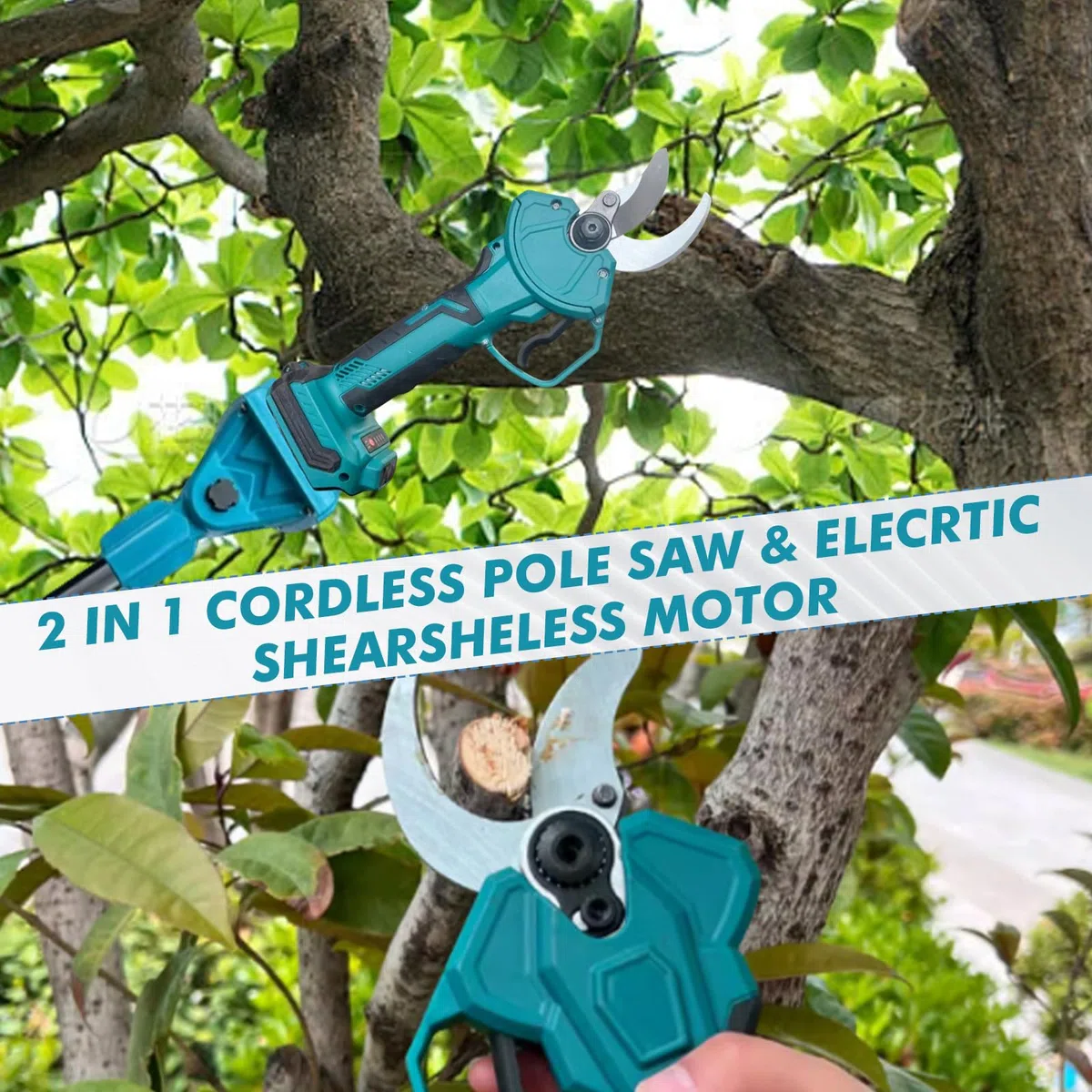 6 Zoll Mini Kettensäge & Akku Elektro Gartenschere,4-in-1 Elektro Hochentaster mit 2 x 4000mAh Akkus,VerläNgerungsstange Bis 2.6m,Bürstenloser Motor,Akku Hochentaster Gartenwerkzeug Set für Baumzweige