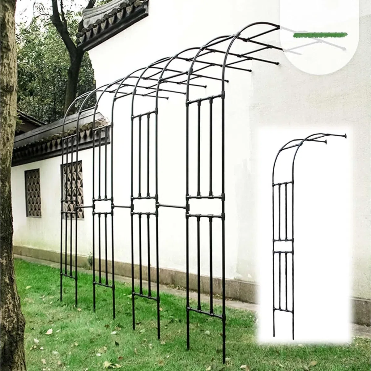 Schwarzer Metall-Gartenbogen, Rankgitter für Kletterrosen und Reben, Pflanzenstütze, einfache Montage, elegante Gartendekoration, Wandbogen