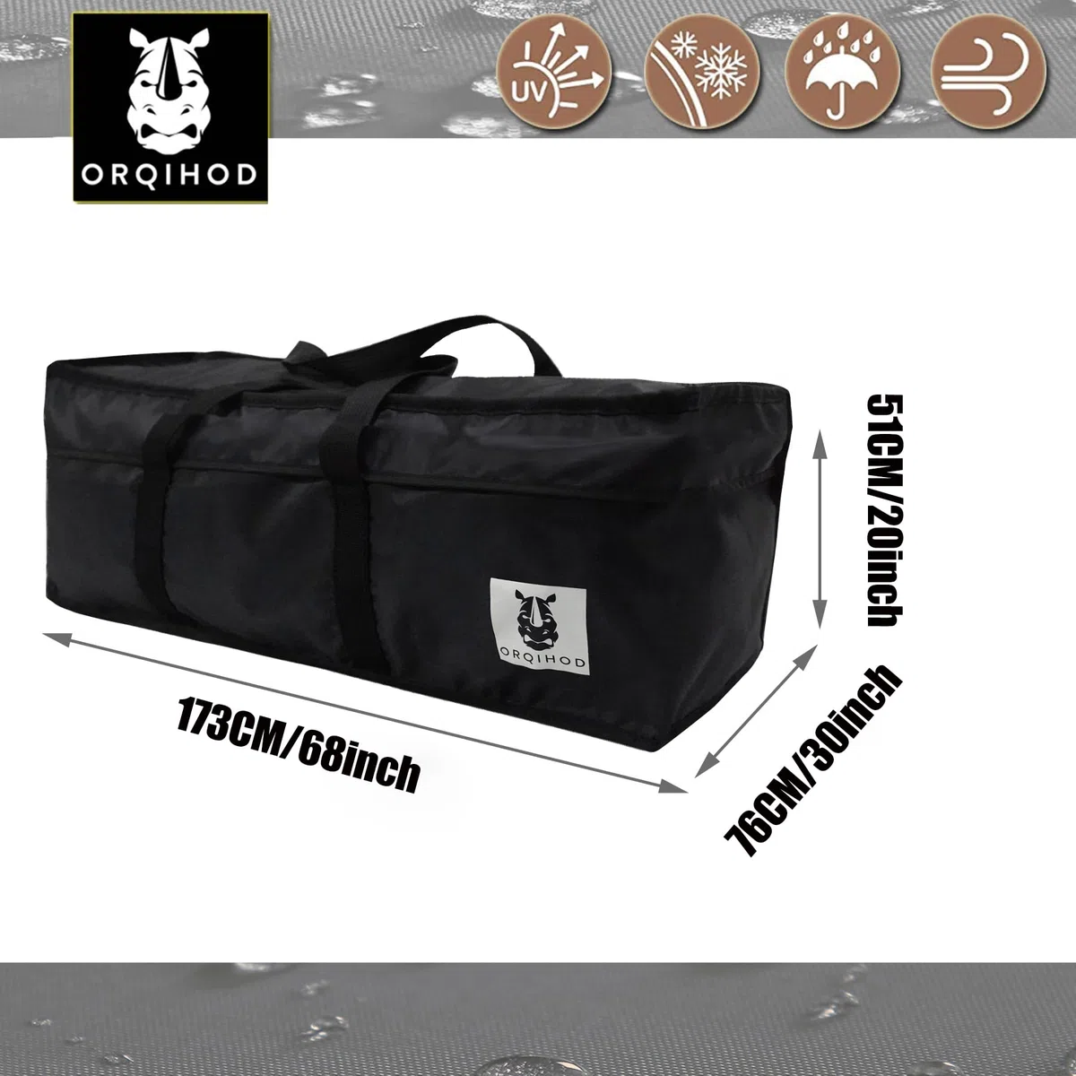 Outdoor-Kissen-Aufbewahrungstasche, wasserdicht, extra große Tasche für Outdoor-Kissen, 420D, robuste Gartenmöbel, Aufbewahrungstaschen mit Reißverschluss, 173 cm, Schwarz