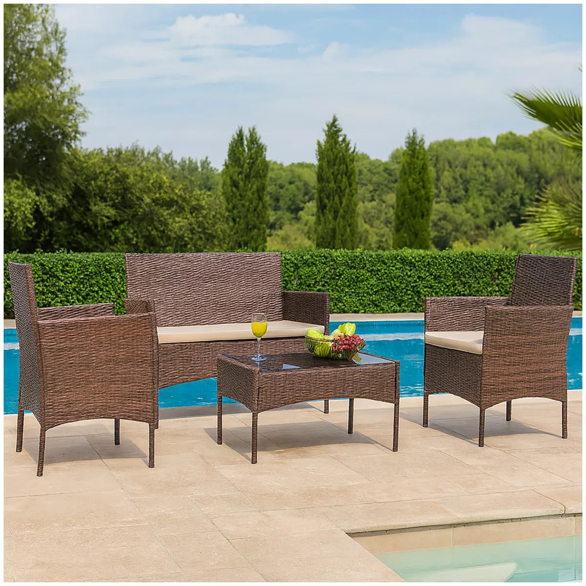 HTI living Gartenmöbel 4-teiliges Set Maceira Loungemöbel Polyrattan