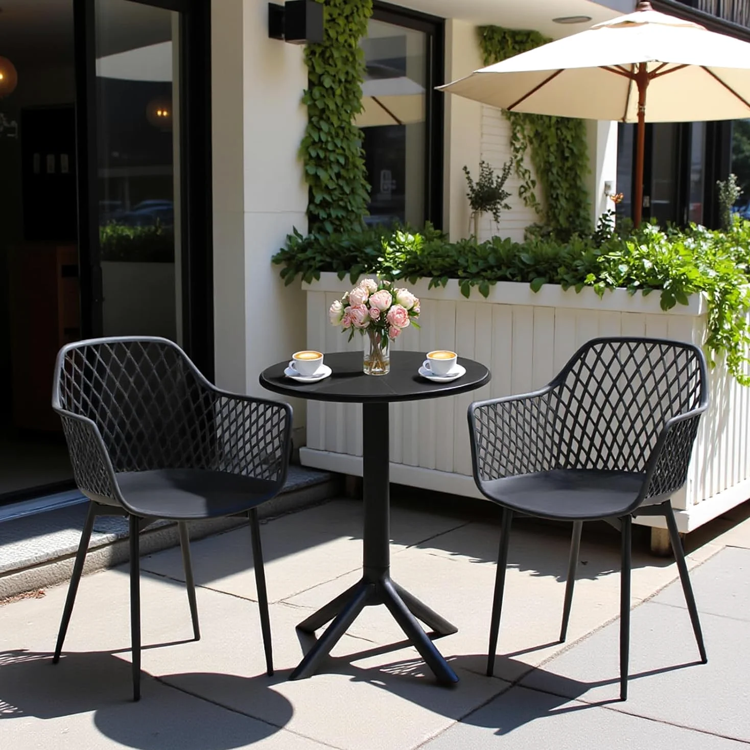 buybyroom Gartenstühle 6er Set, Gartenstuhl Kunststoff mit Armlehne, Loungesessel Outdoor Gartensessel Wetterfest für Garten Balkonstühle Terrassenstühle Bistrostuhl Balkonmöbel Kleiner Balkon,Schwarz