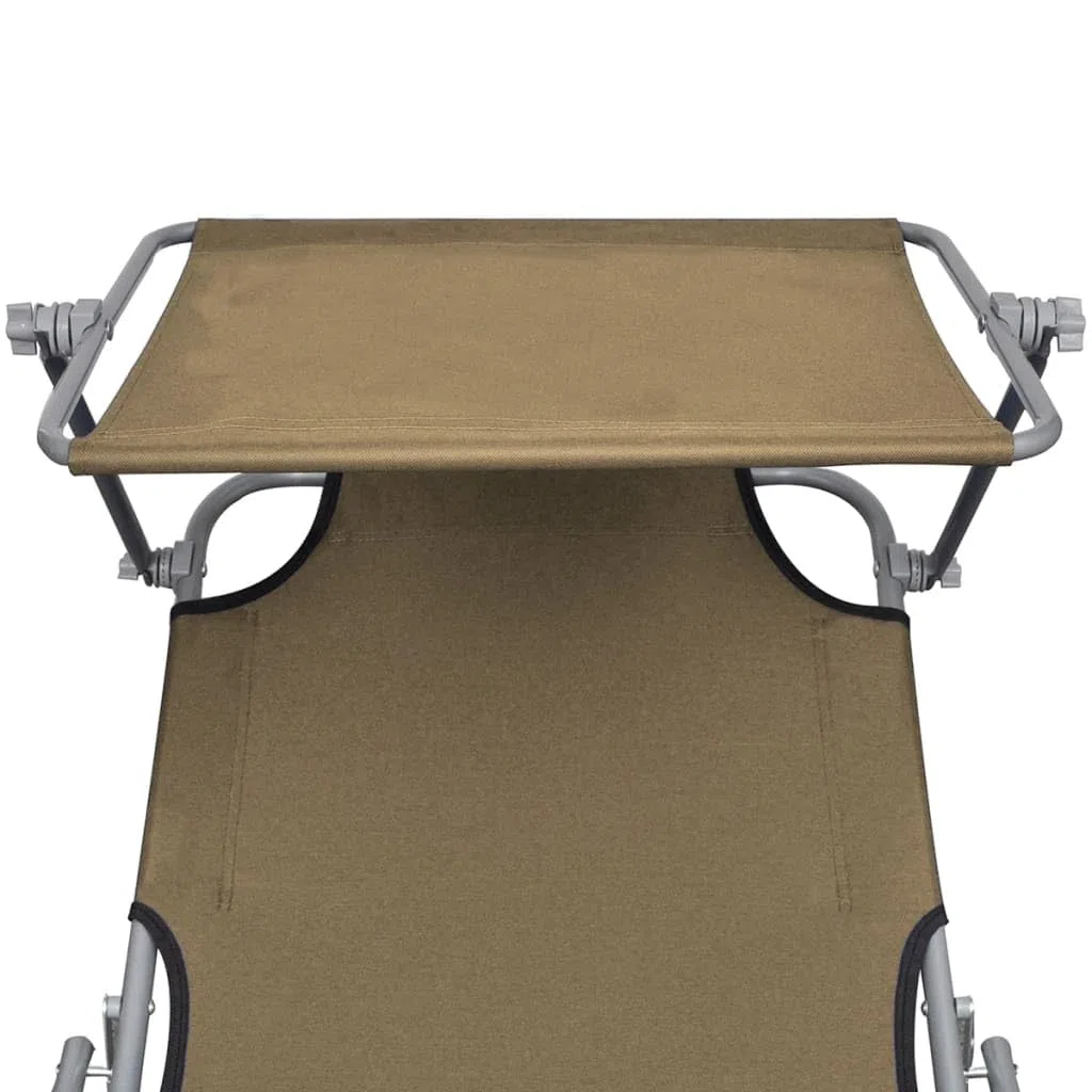Sonnenliege Klappbar mit Sonnenschutz Stahl Taupe verstellbar 189x58x27 cm für Garten Terrasse Strand Outdoor Relax mit Dach und ergonomischer Rückenlehne