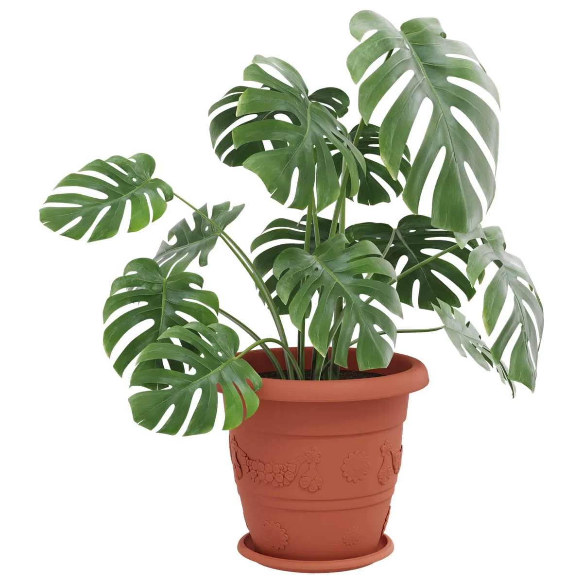 24er Set Blumentöpfe Ø 39 cm Ziegelrot, Moderne Pflanzkübel aus Kunststoff für Außen und Innen, Große Runde Pflanzgefäße mit Drainage für Garten Terrasse Balkon, 39x32 cm
