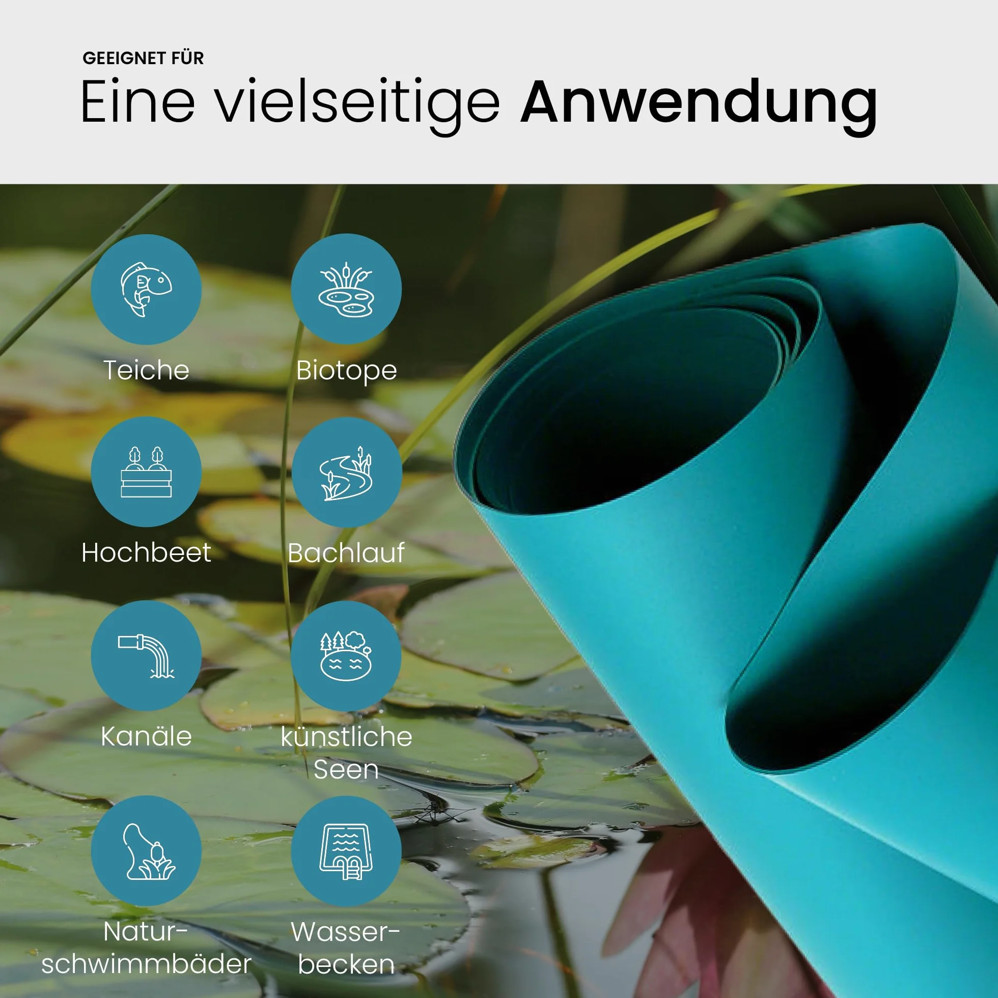 TeichVision - Premium PVC Teichfolie türkisblau - Stärke 1 mm - 2 m x 1,5 m/PVC Folie türkisblau geeignet für Teiche, Biotope, Naturschwimmbäder