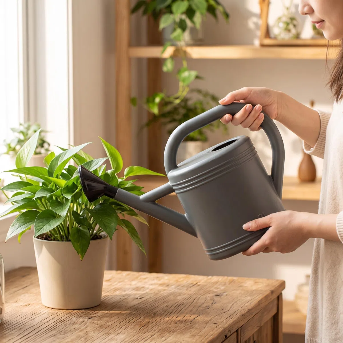 Feindosiert Kunststoffgießkanne, Grün, 8L | leicht, Gießkanne mit Brausekopf, stabil, Gießkanne mit Sprühkopf, für Garten, Balkon