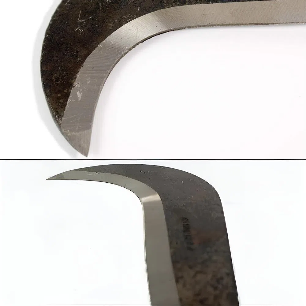 4betterdays.com Handgeschmiedetes Schweizer Gertel mit Ledergriff inkl. Gratis Schleifstein - Staudensichel, Handsichel, Sichel Garten, Sichelmesser/made in Germany
