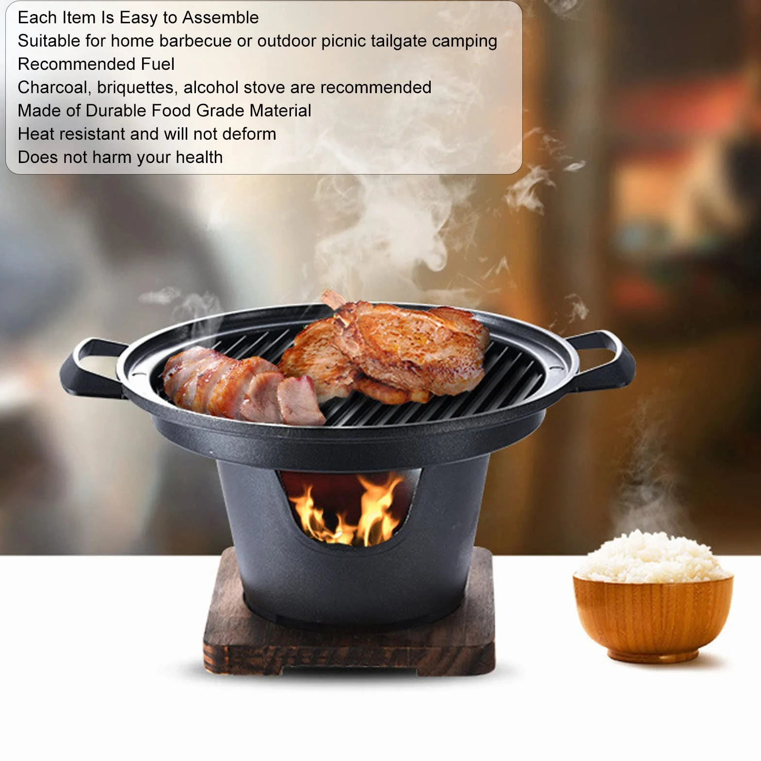 Mini BBQ Grill, Tragbarer Tischgrill Rauchfreier Japanischer Tischgrill Kleiner Grilltopf Koreanischer Familiengrill mit Antihaft-Kochflächen für Outdoor Camping BBQ