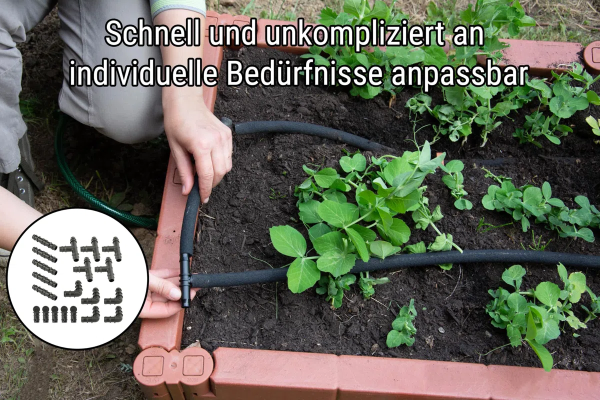 CS Perlschlauch Premium 100 m mit Zubehör für Gartenbewässerung Tropfschlauch für Beet Hochbeet Hecken Rasen Garten und Gewächshaus Made in Germany