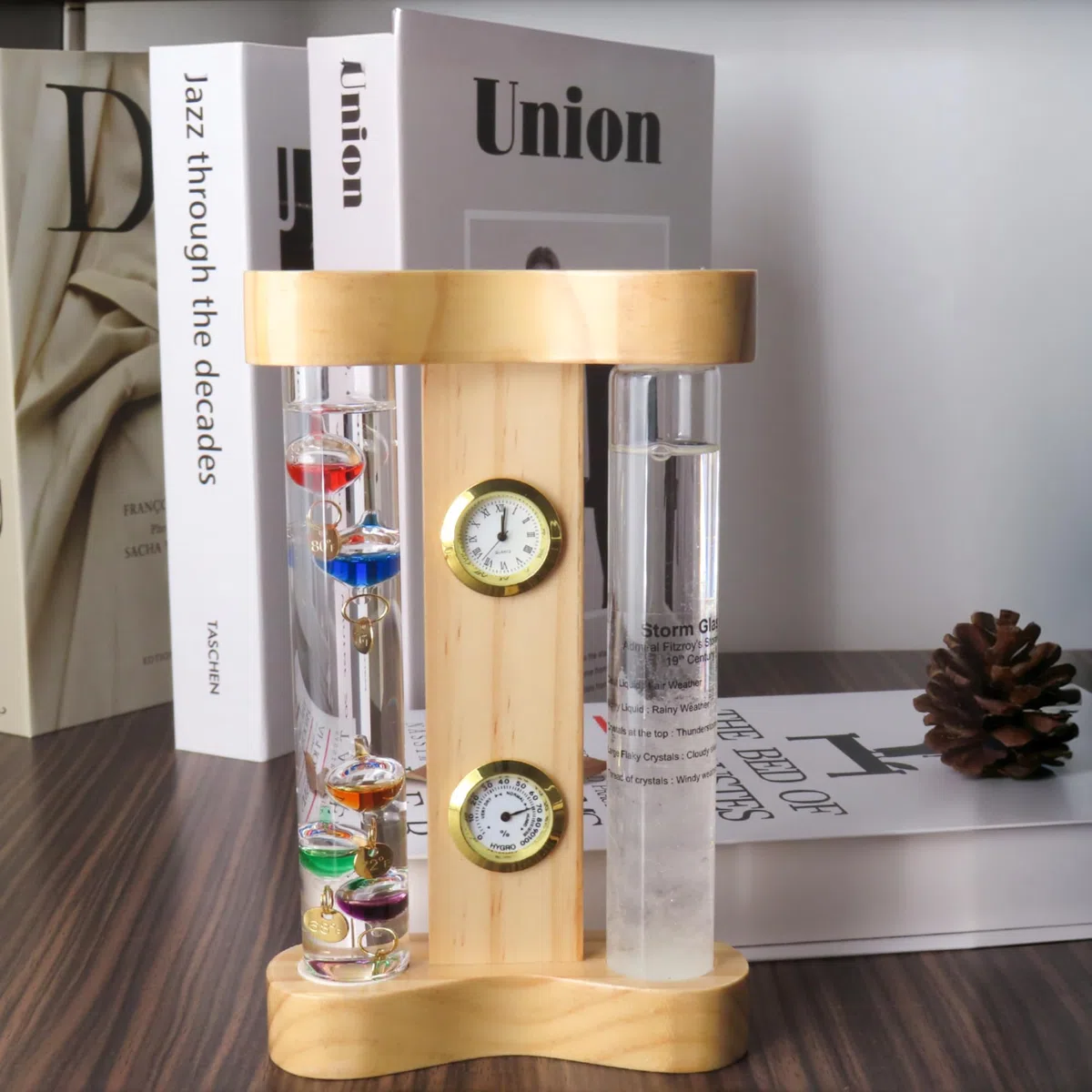 Lily's Home Analog Wetterstation mit Galileo-Thermometer, Präzisions-Quarzuhr & Hygrometer, Fitzroy Sturmglas, Geschenk für Freunde und Familie, Dekoration (17,8 x)