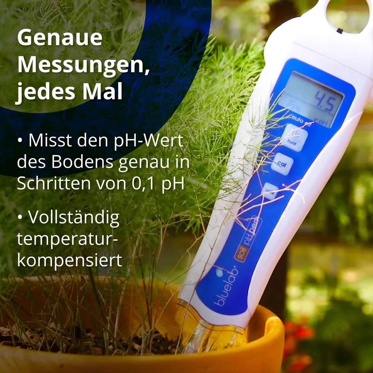 Bluelab PENSOILPH Soil pH-Pen, Digitales Messgerät und Wasser-Test-Kit, auch für Kokos und Rockwool mit einfacher Kalibrierung für Hydroponik-System und Indoor-Grow, klar