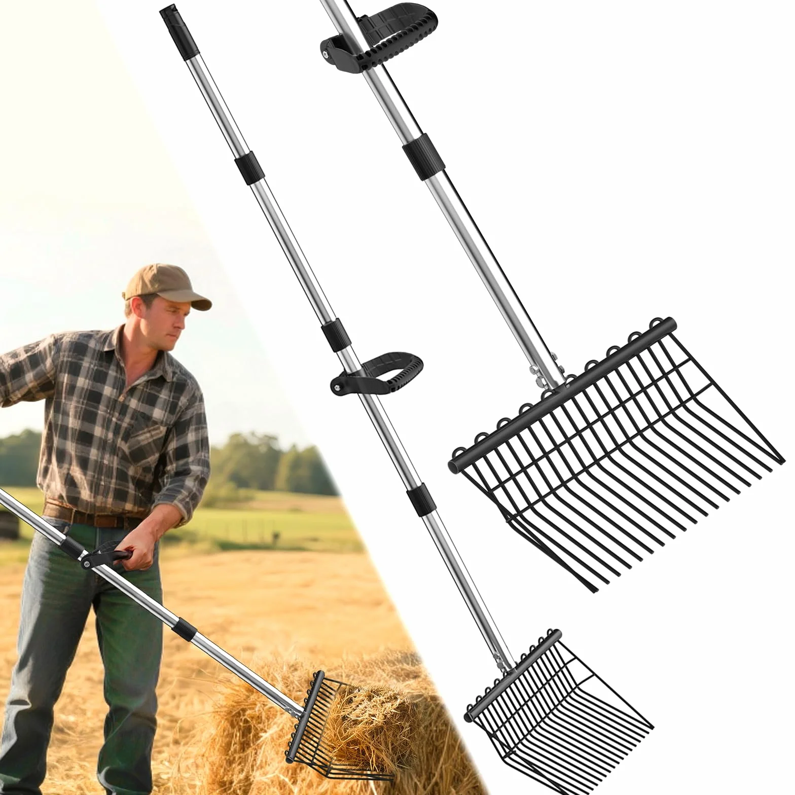 Gartengabel aus Stahl - Robuste Dunggabel & Heugabel- ldeal füir Pferdemist Heu, Laub & Kompost-Schwere Ausführung mit Ergonomischem Holzgriff -Mistaabel für Stall, Weide und Gartenarbeit