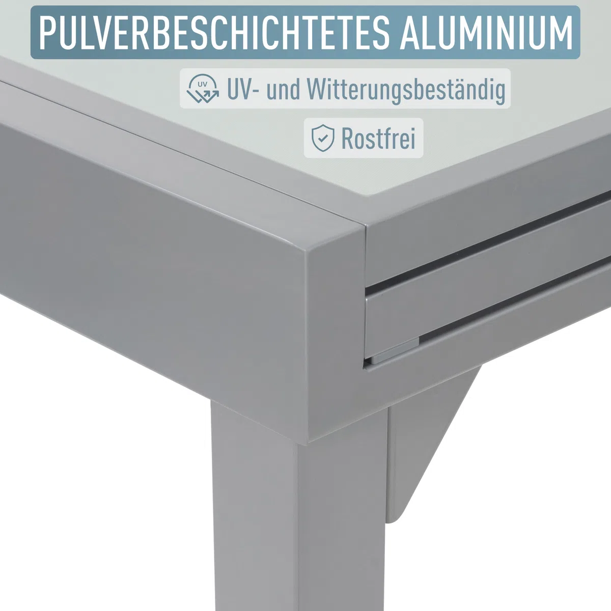 ib style Gartentisch Diplomat, Ausziehbar 90-180 cm, Outdoor, Aluminium Esstisch, Balkonmöbel, Gartenmöbel, Tischplatte aus Sicherheits Glas, Silber