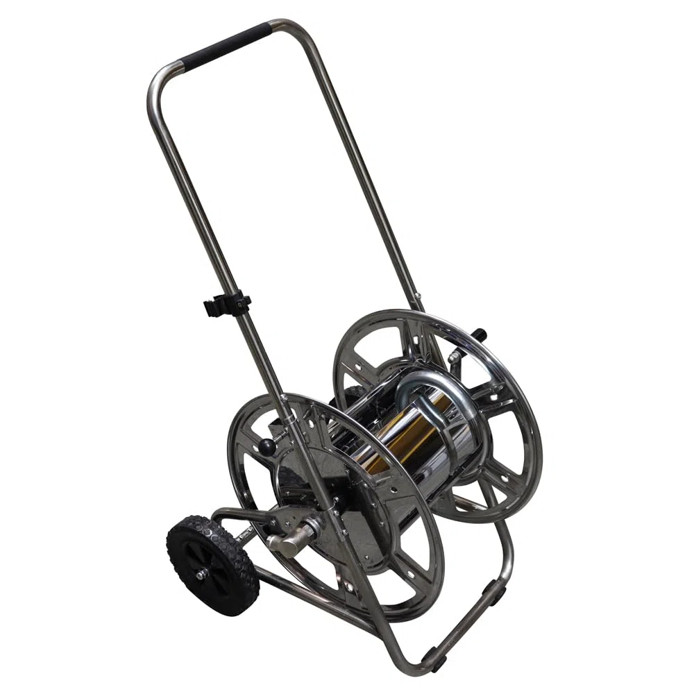 Sirocco SIRO Edelstahl Schlauchwagen, 3/4 Zoll Anschluss, Gartenschlauchwagen, Edelstahl/Messing/Verzinkter Stahl, für Schläuche bis 80m, Maximaldruck 25 bar