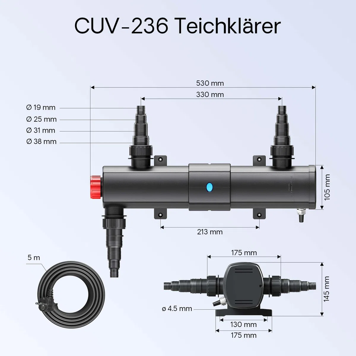 Wiltec Komplettset: CBF-550 Teichfilter bis 60000 L Teichfilteranlage als Durchlauffilter, CUV-236 Teichklärer UVC Klärer mit 36 Watt UV-C Leistung