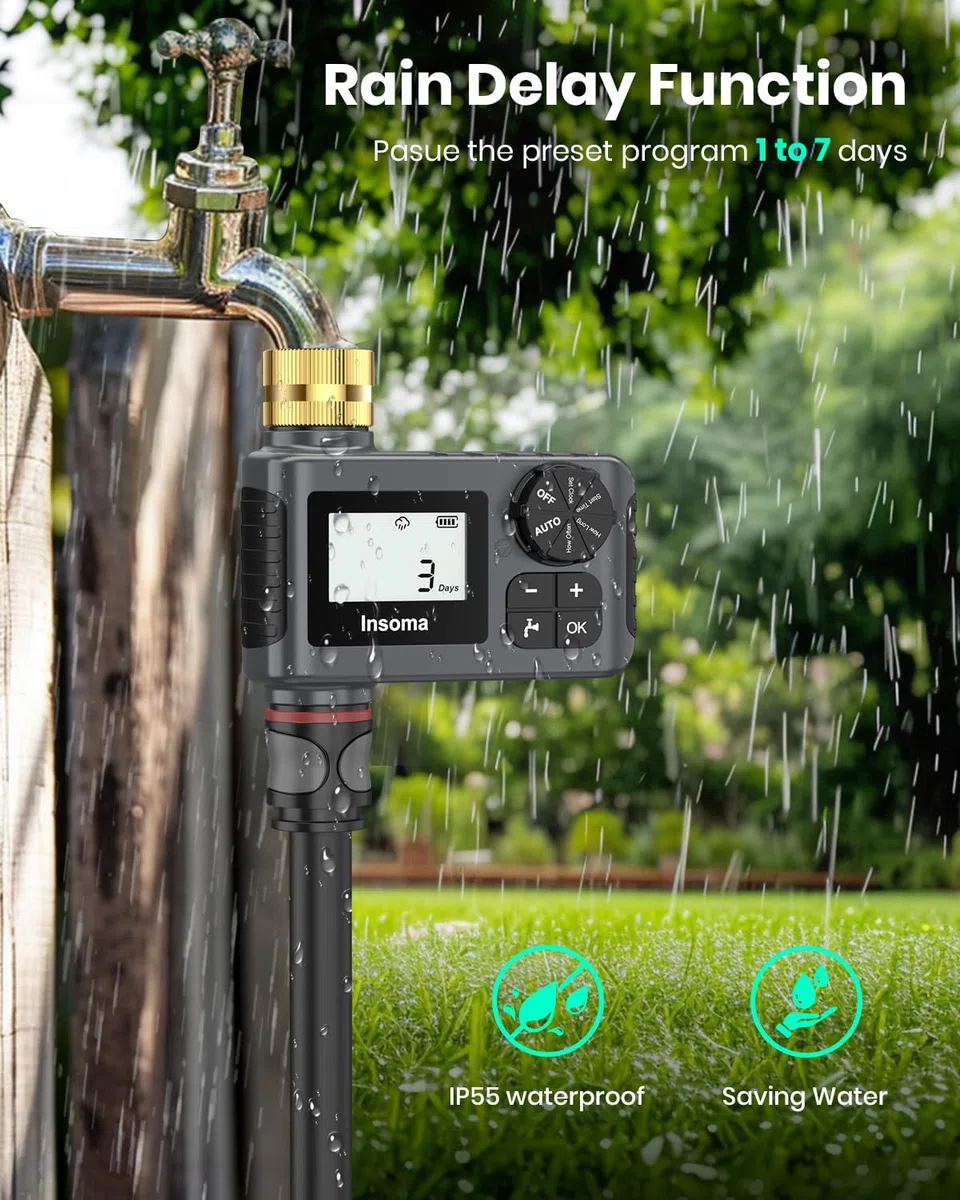 [Verbesserte Version] Sprinkler-Timer mit Messing-Drehgelenk, programmierbare Wasser-Timer für Gartenschlauch im Freien, Schlauch-Timer mit Regenverzögerung/manuell/Auto-Modus, Tropfbewässerung und