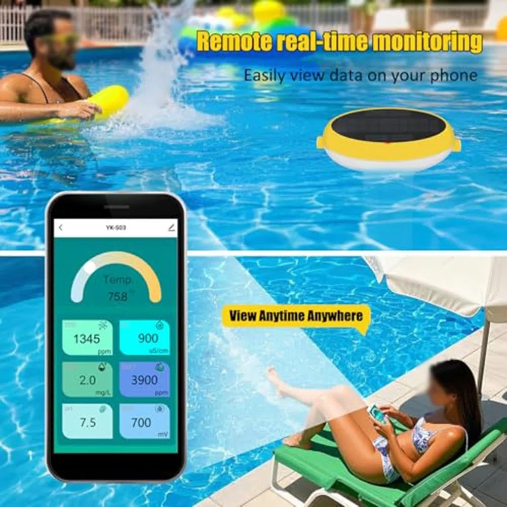 Für Smart Pool Wasserqualitätsmonitor, 7-in-1 für tuya WiFi Tester für pH-Salinität ORP CL-Temperatur, Echtzeit-App-Steuerung für Salzwasserpools