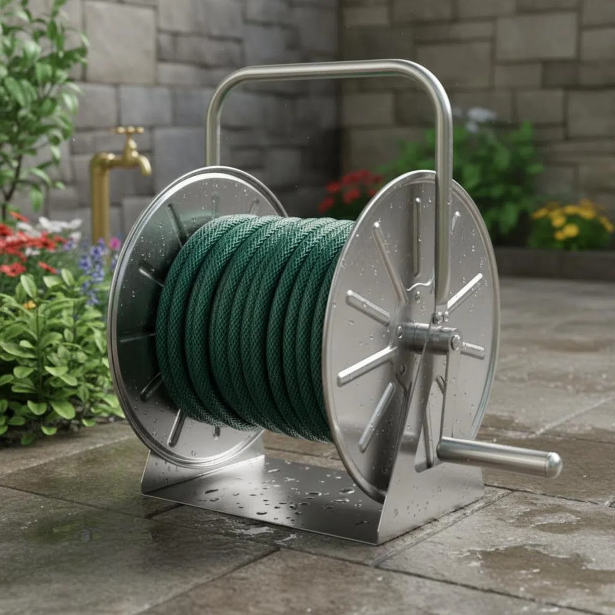 Hose Aufbewahrungsorganizer Schlauchtrommel Gartenschlauchaufroller Schlauchhalter aus Edelstahl für Außenbereich mit Sanftem Aufrollen Spart Zeit für Bewässerung Außenreinigung