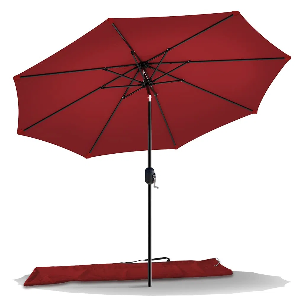 VOUNOT Sonnenschirm 270 cm mit Kurbelvorrichtung, Knickbar, Sonnenschutz UV-Schutz, Balkonschirm Gartenschirm Marktschirm mit Schutzhülle, Rot
