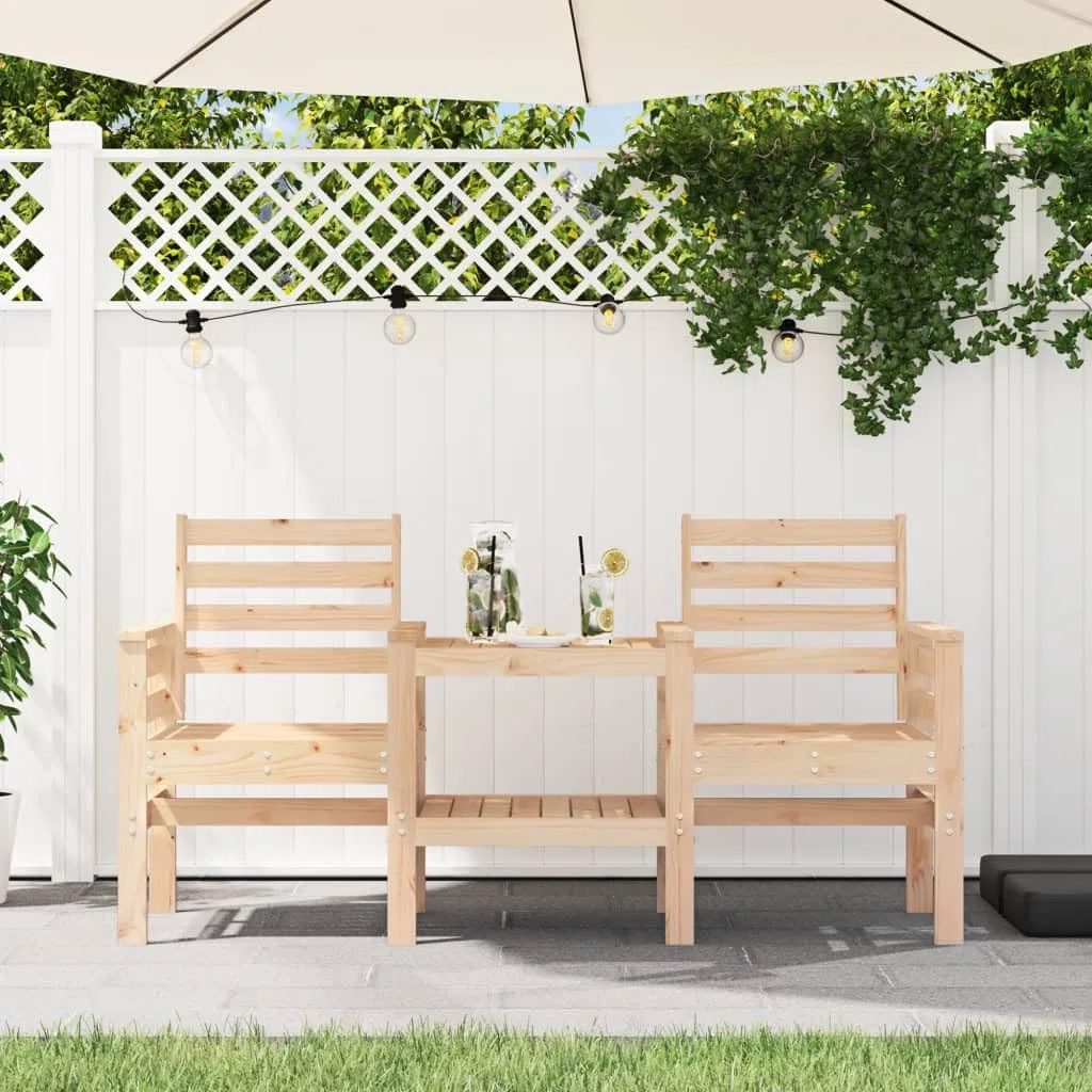 Gartenbank 2-Sitzer aus massivem Kiefernholz mit integriertem Tisch und Ablage, wetterfestes Holz für Terrasse Balkon und Außenbereich, Bequeme Rückenlehne und Armlehnen für entspannte Ruhe