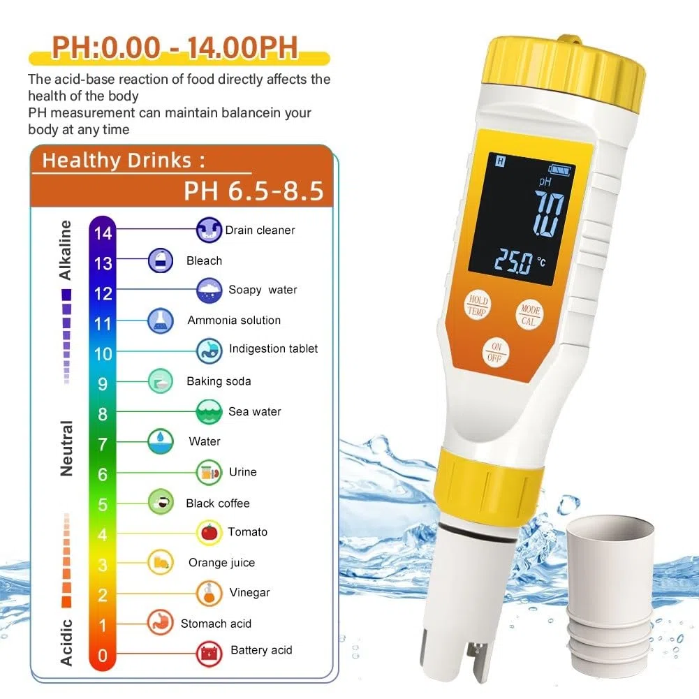 FACAIIO Digitaler 7-in-1-Wasserstoff-Wassertester, Hintergrundbeleuchtung, ORP-Salinität, pH-Messgerät, Getränke und Säfte
