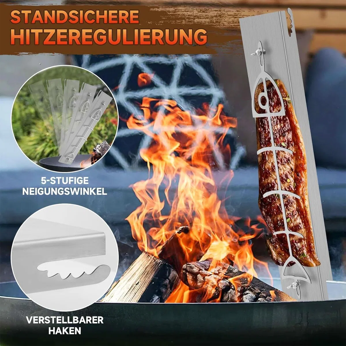 Flammlachsregal | Edelstahl-Zedernholzplatte für Grill, 180 Grad wendbare Fischplanken, Grillen, Kochgeschirr für Hinterhof, Küche, Kochen, Grillen, Camping, Outdoor-Party