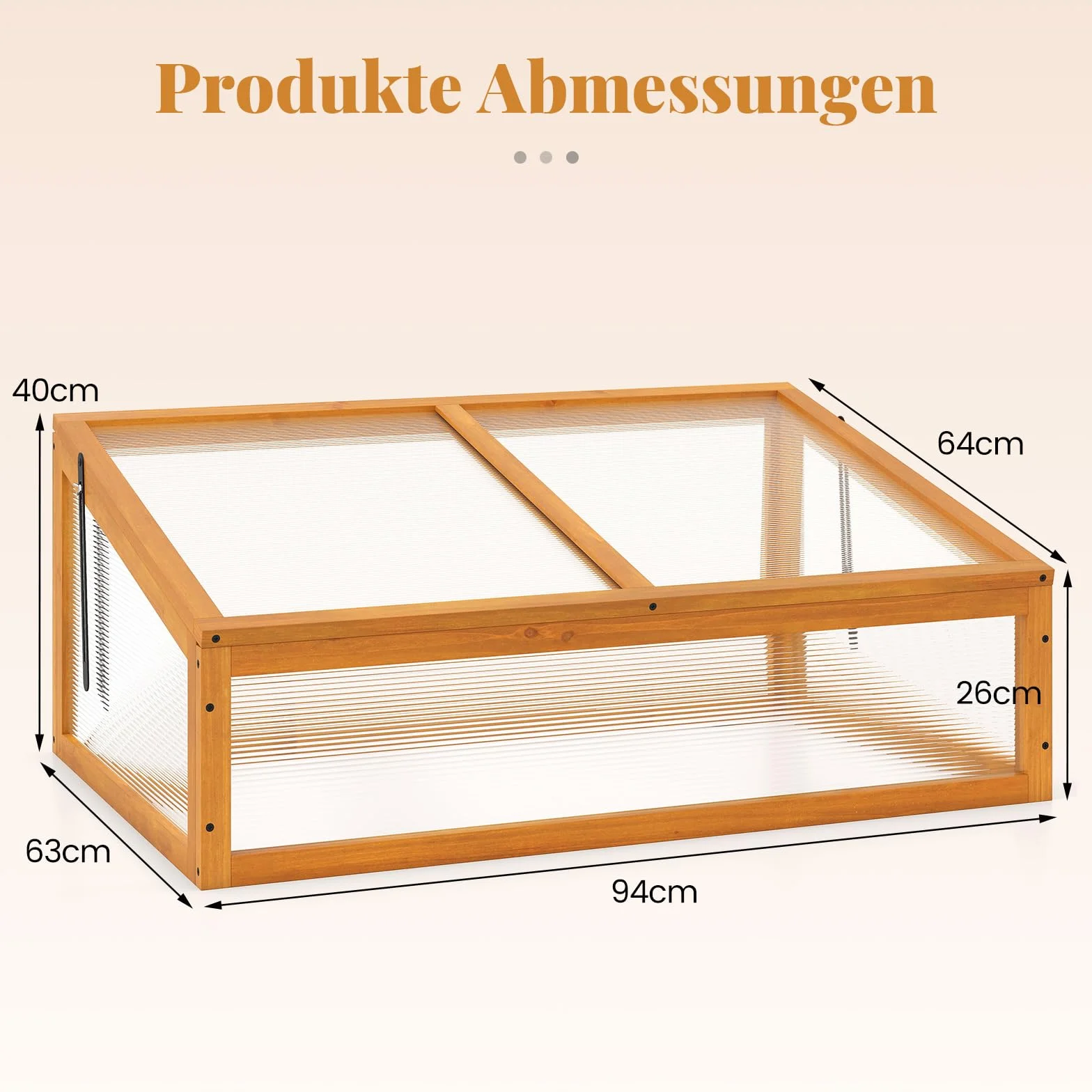 COSTWAY Frühbeet Gewächshaus, mini Treibhaus, Frühbeetaufsatz, Hochbeet Abdeckung, Frühbeetkasten Aufsatz für Garten, Terrasse & Balkon, 94 x 63 x 40 cm (Orange)