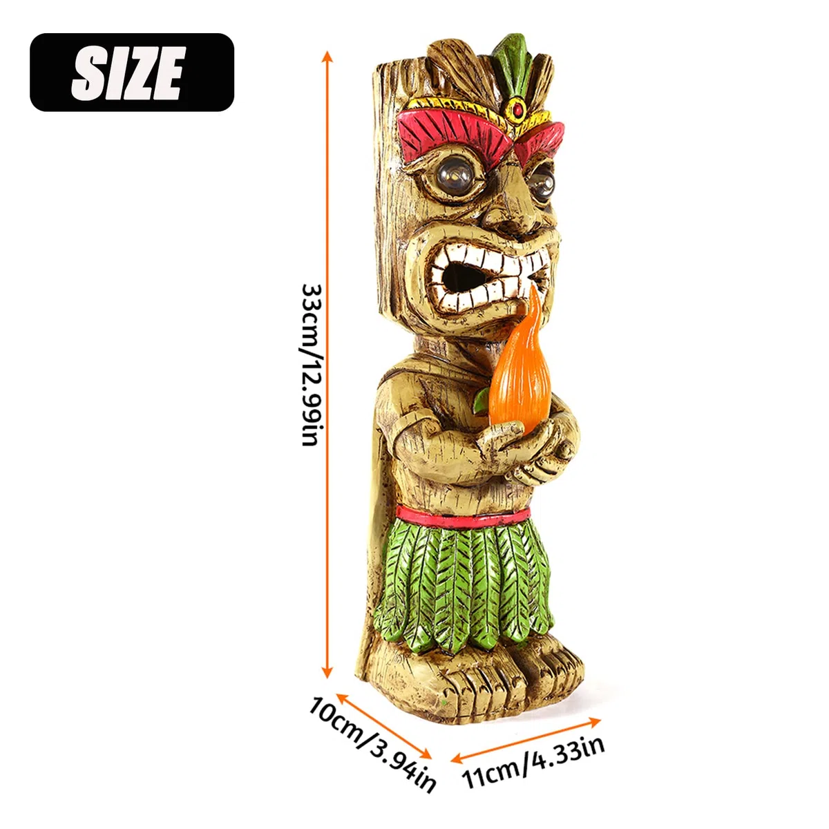Solar Tiki Fackel Gartenstatue, Harz Tiki Dekor Figur mit solarbetriebenen Lichtern, hawaiianischer tropischer Tiki Mann Krieger, Tiki Dude, Tiki Gott, Party, Strand Dekoration
