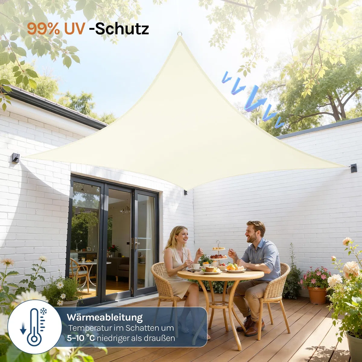 WOLTU Sonnensegel Rechteck 4x6m Creme wasserabweisend Sonnenschutz Polyester Windschutz mit UV Schutz für Garten Terrasse Camping