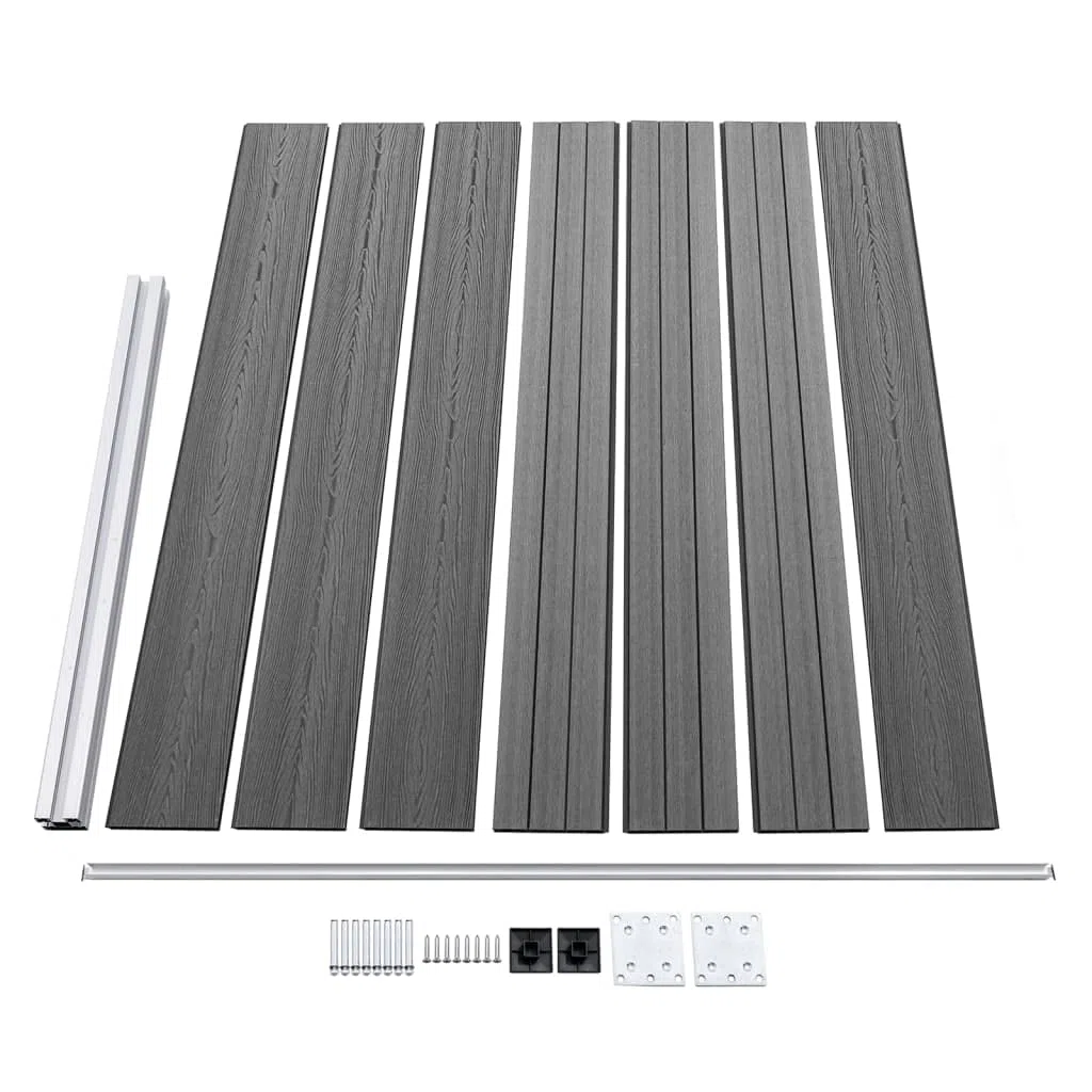 Zaunelement Set WPC 699x146 cm Grau Sichtschutz Gartenzaun mit Aluminiumprofil und Stahlpfosten langlebig wetterfest für Terrasse Vorgarten und Grundstück