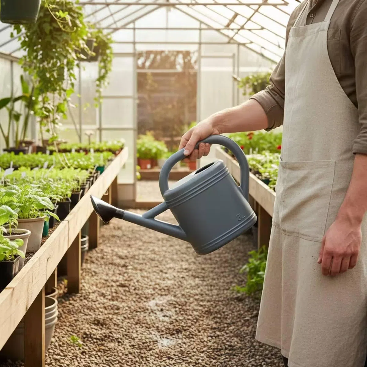 Ergonomisch Gießkanne mit Sprühkopf, Grün, 8L | Leicht, Gießkanne mit Brausekopf, stabil, Blumengießkanne mit Tülle, für Gewächshaus