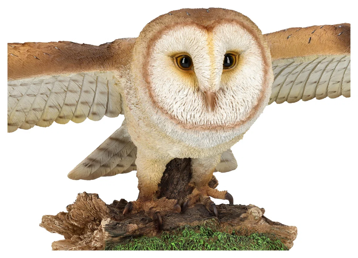 Figuren Shop GmbH Fliegende Schleiereule XXL - Lebensechte Gartenfigur von HotAnt, Handbemalt, 79 cm Breit