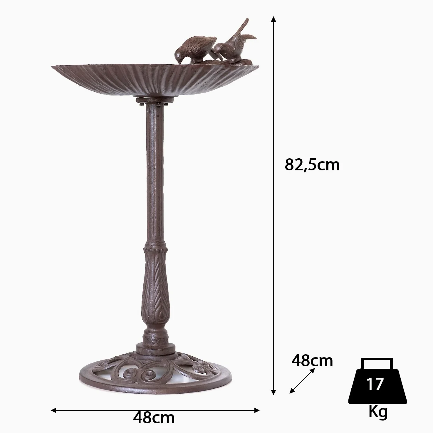 Moritz Vogeltränke 78cm hoch braun Gusseisen Massive Wildvogeltränke für Garten Vogelbad mit Ständer antikes Design
