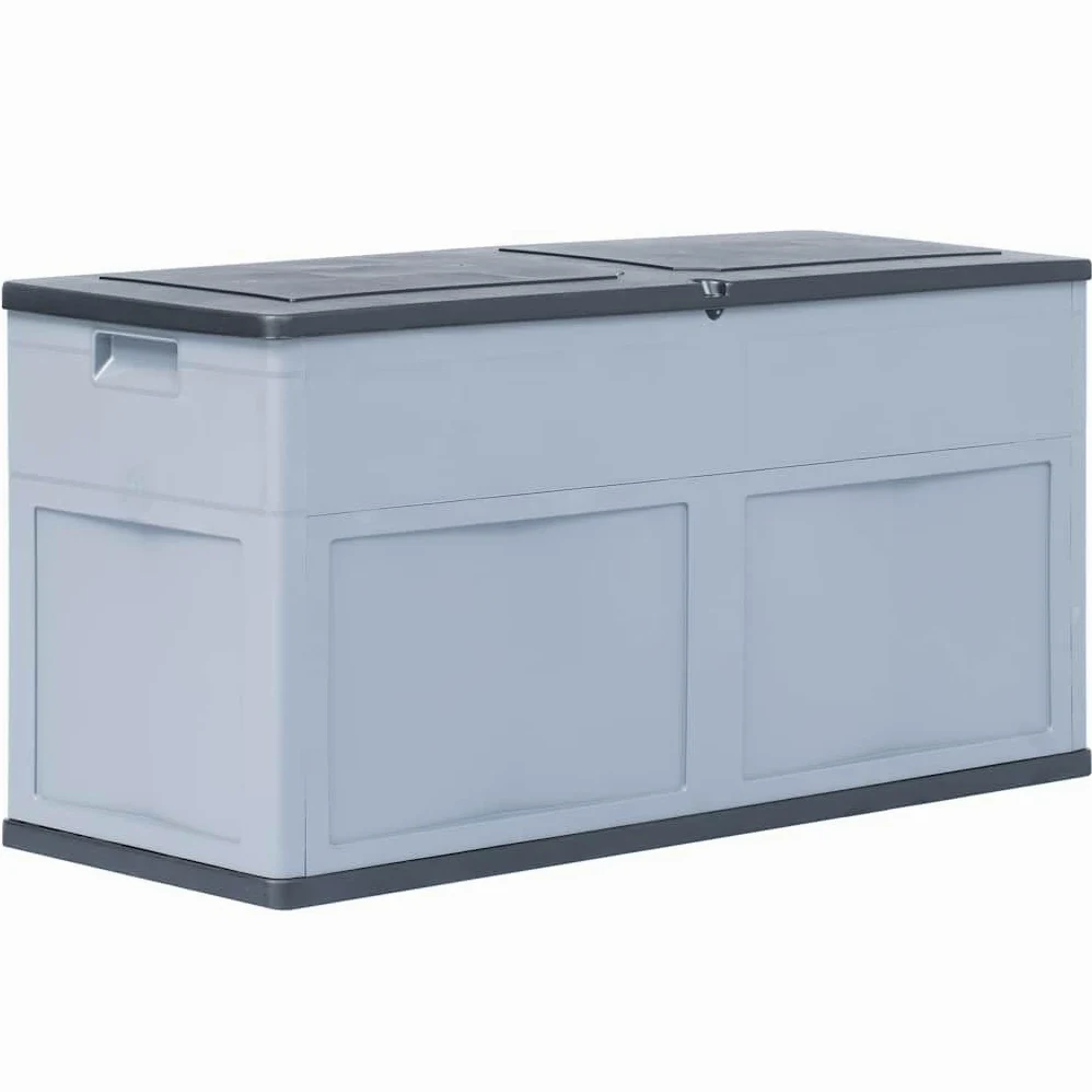 Générique Aufbewahrungsbox für den Garten, 320 Liter, grau schwarz, robuste Kunststoffbox für Kissen, Decken und Werkzeug, Innen- und Außenbereich, zeitloses Holzdesign