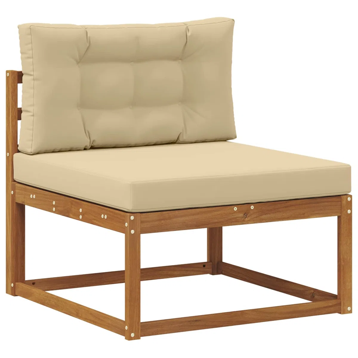 Outdoor-Sofagarnitur Set 3-teilig aus massivem Akazienholz mit Kissen in Natur und Beige, wetterfest, modulare Sitzgruppe für Garten Terrasse Balkon