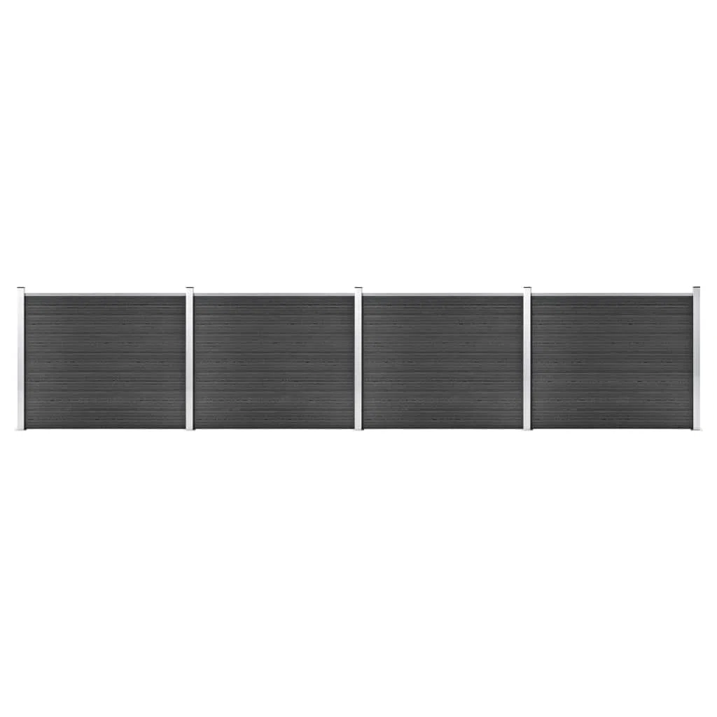 Zaunelement Set WPC 699x146 cm Grau Sichtschutz Gartenzaun mit Aluminiumprofil und Stahlpfosten langlebig wetterfest für Terrasse Vorgarten und Grundstück