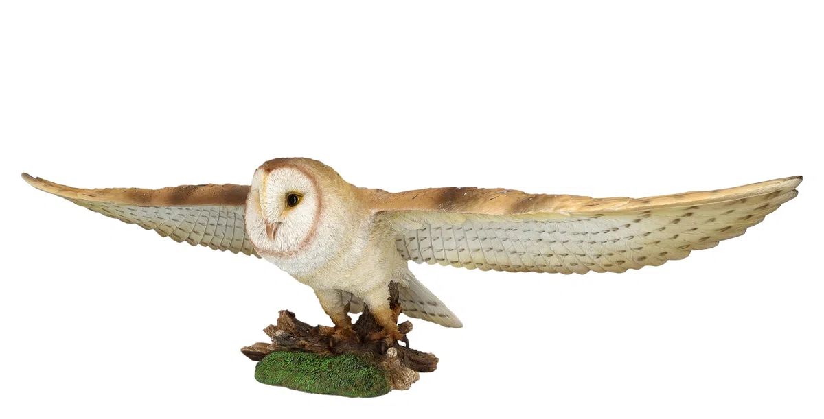 Figuren Shop GmbH Fliegende Schleiereule XXL - Lebensechte Gartenfigur von HotAnt, Handbemalt, 79 cm Breit