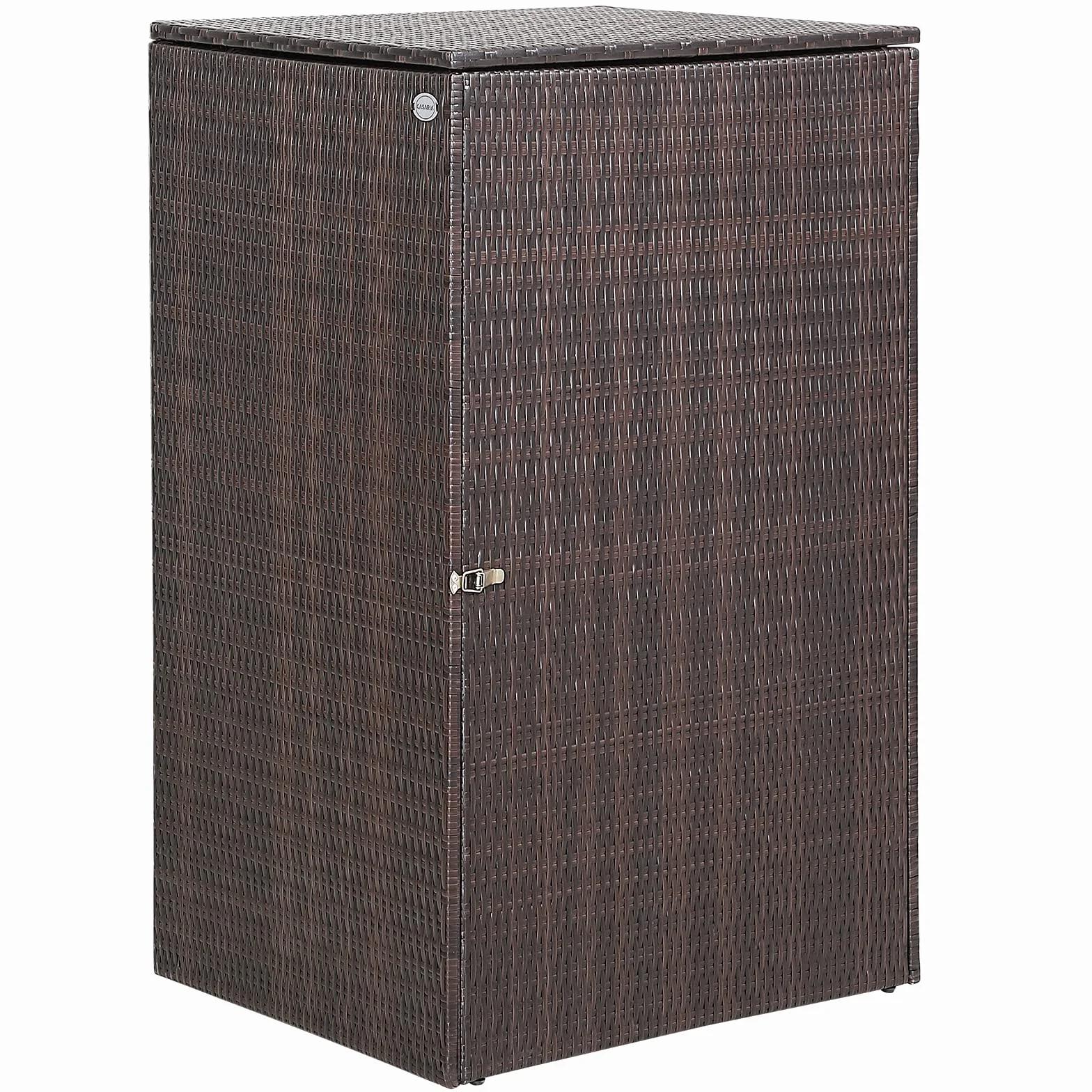 CASARIA Mülltonnenbox mit Klappdeckel + Verschluss für 240 Liter Mülltonne 115x80x65cm Mülltonnenverkleidung Poly Rattan Braun