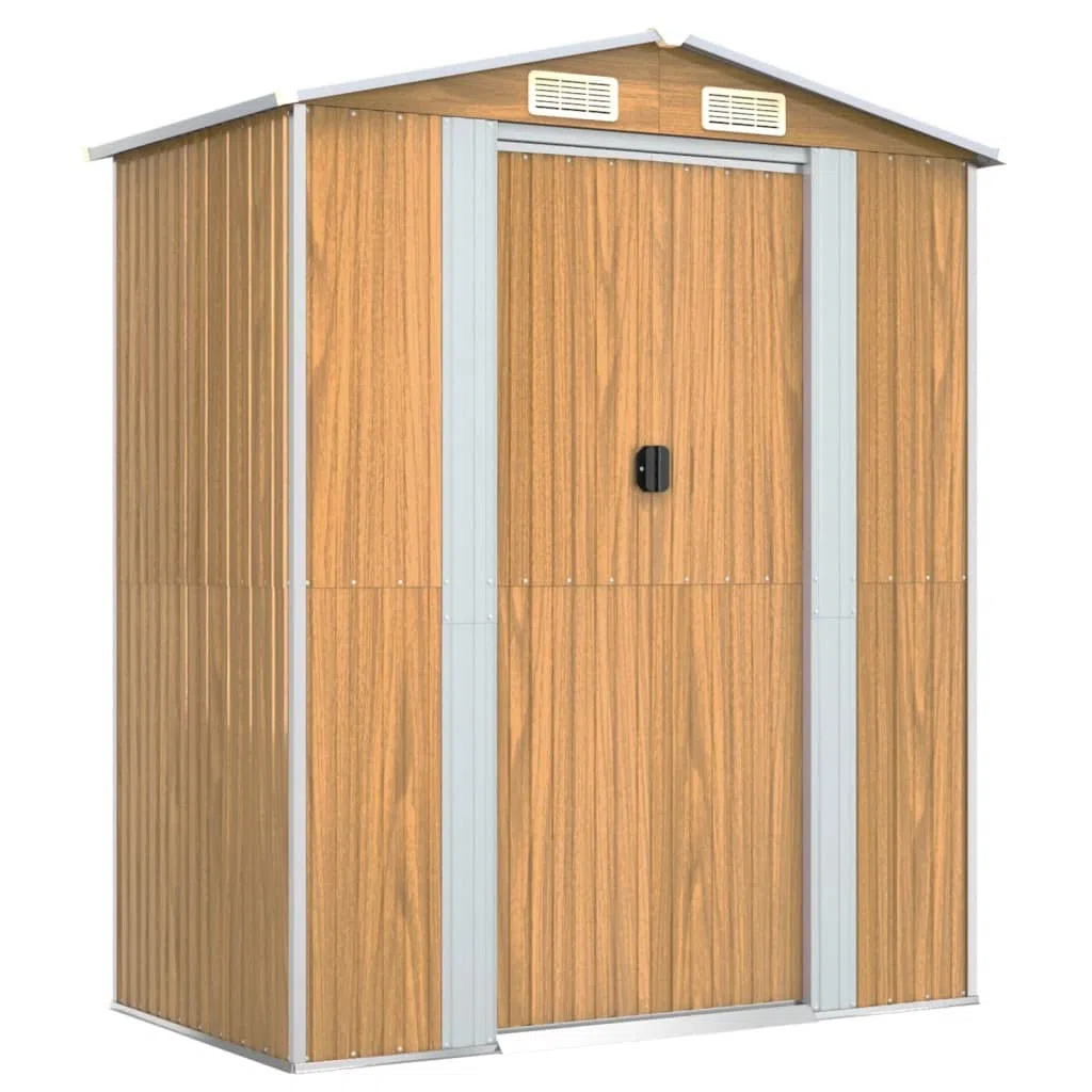 Gartenhaus hellbraun 192 x 108 x 223 cm aus verzinktem Stahl zur Aufbewahrung im Außenbereich mit Schiebetor und Lufteinlass