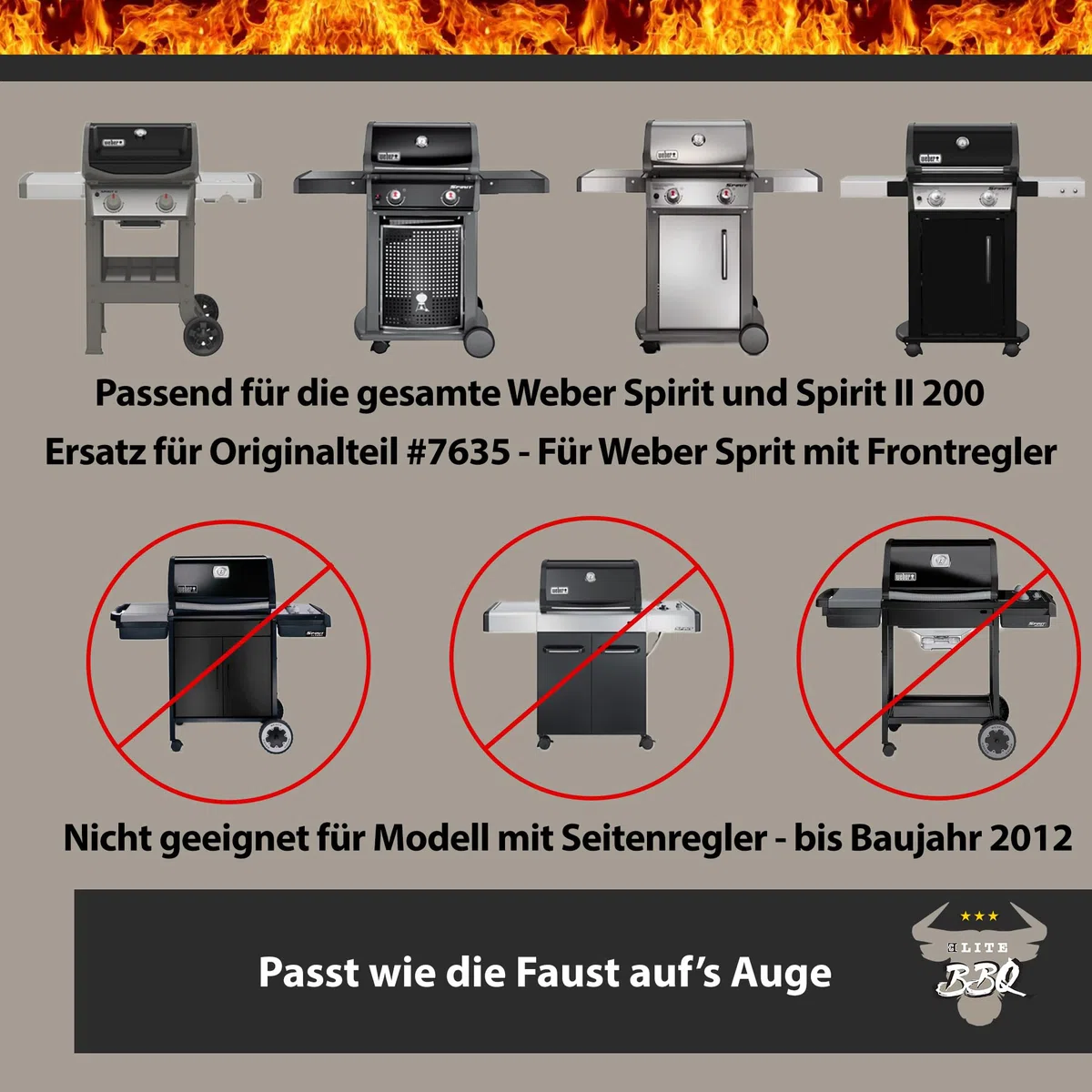 Elite BBQ 1,5mm Massive Brennerabdeckung Aromaschienen für Weber Spirit 210 220 ab 2013, Flavorizer Bars Weber Spirit Gasgrill Spirit 210 Ersatzteile 7365 Hitzereflektor Spirit I & II E210 E220 S210