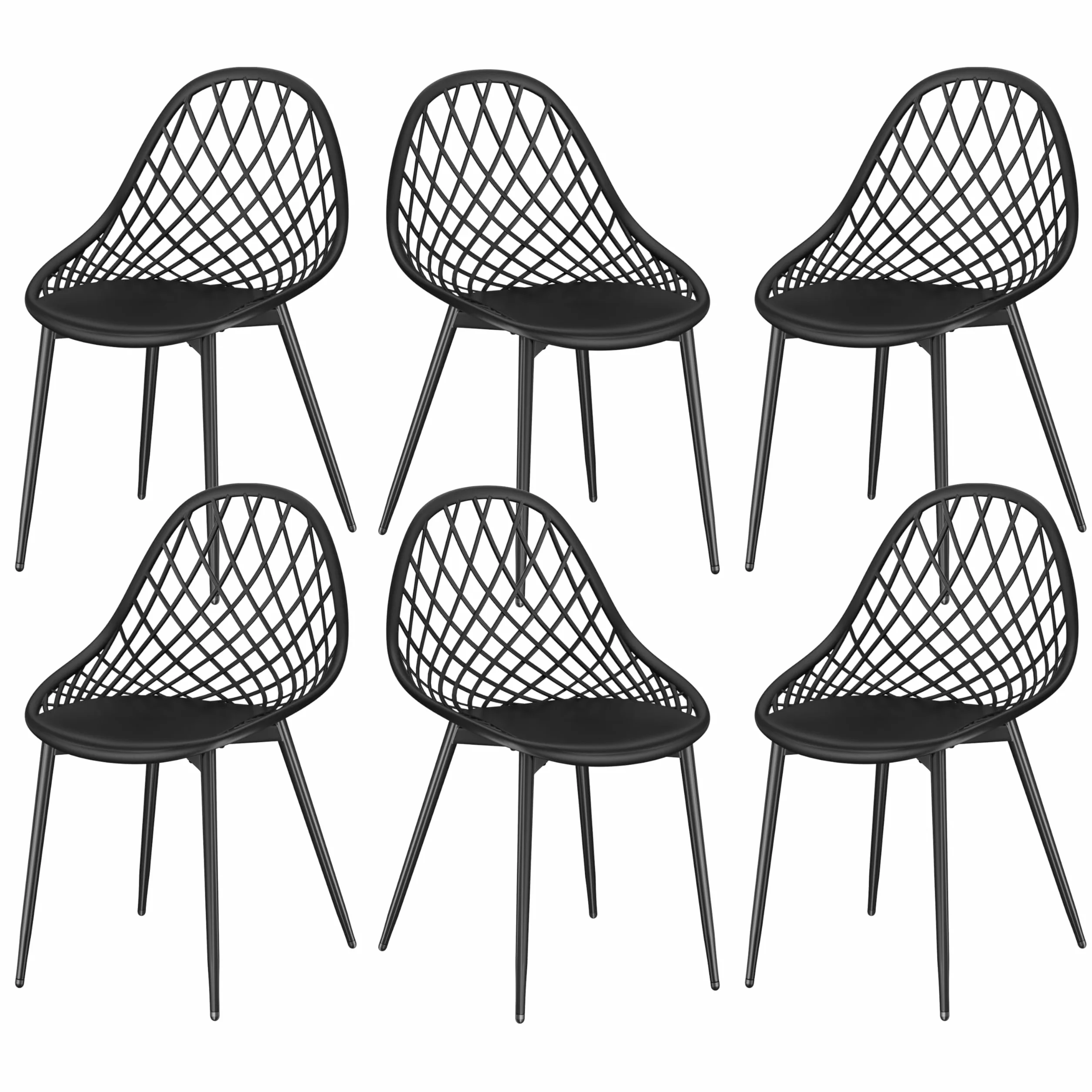 buybyroom Gartenstühle 6er Set, Terrassenstühle mit Metallfüße, Verstellbare Fußstütze Outdoor Stuhl Strandkorb Loungesessel Outdoor Garten Balkon Essstühle für Garten, Terrassenstühle Oder, Schwarz