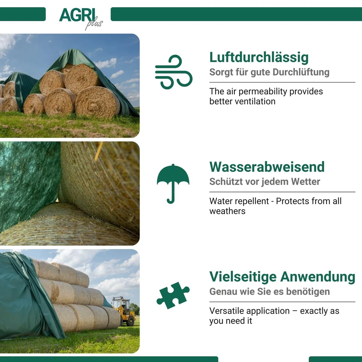 AGRI plus Strohvlies 12,20 x 25 m - mit 36 Kunststoffnägeln I 160 g/m² Schutzvlies aus Polypropylen I Reißfestes Heuvlies für langfristigen Schutz I Abdeckvlies wetterfest & UV-beständig