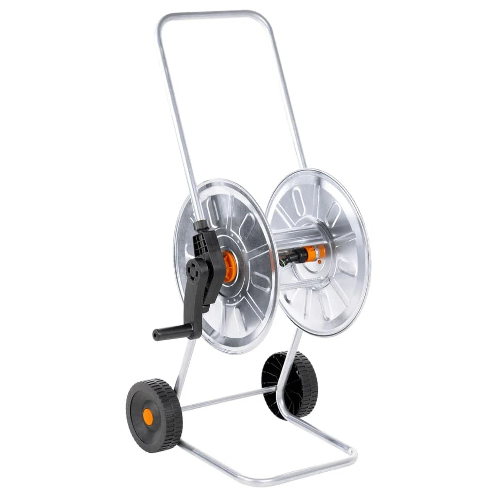 Schlauchwagen aus verzinktem Stahl für Garten, robuster Gartenschlauchhalter mit Rädern, Schlauchtrommel für 50 m 1/2 Zoll oder 35 m 3/4 Zoll Schlauch, fahrbar