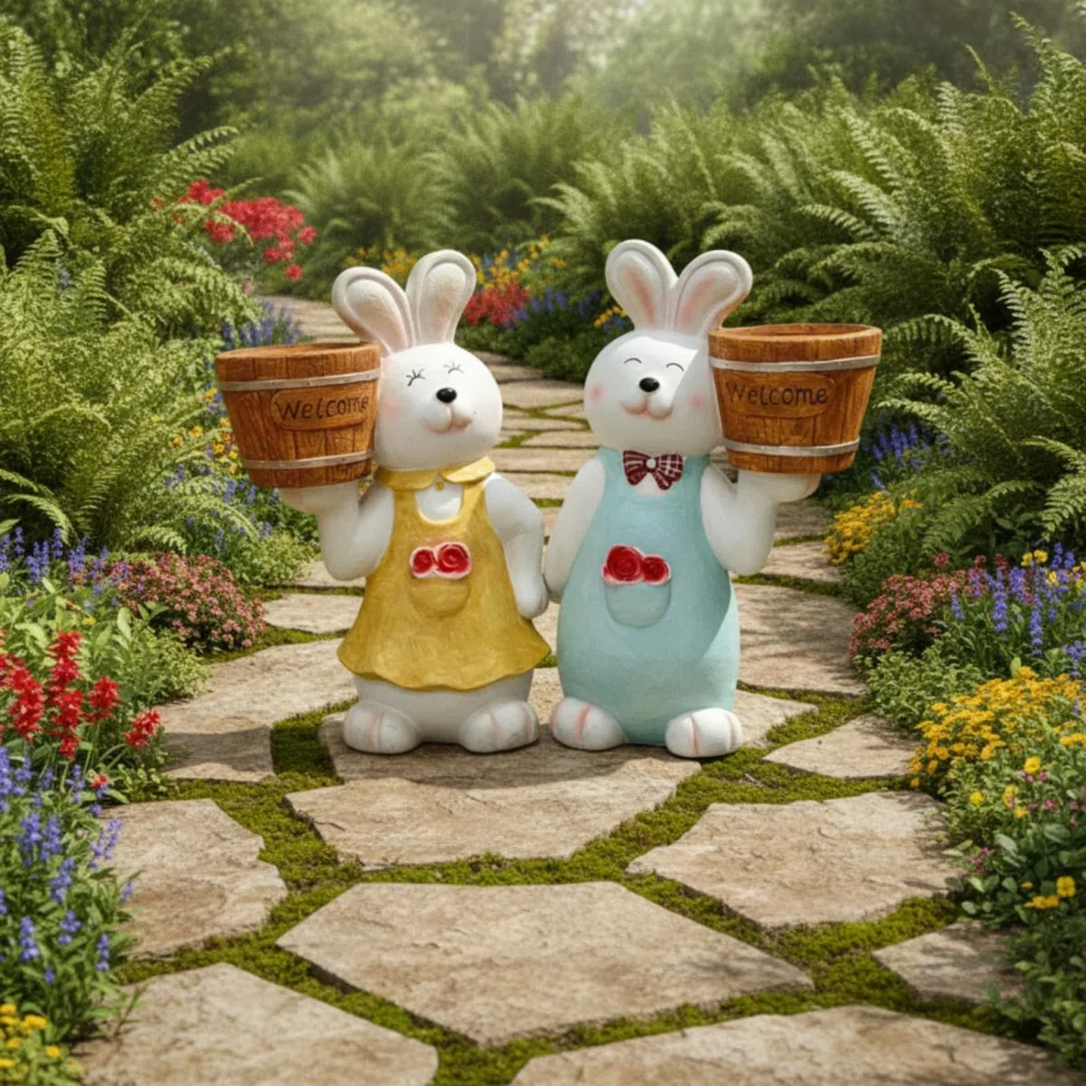 Figur mit Blumentopf groß Gartenfigur Hase mit Pflanzkübel niedlich Gartenfigur Hase für Gartenliebhaber