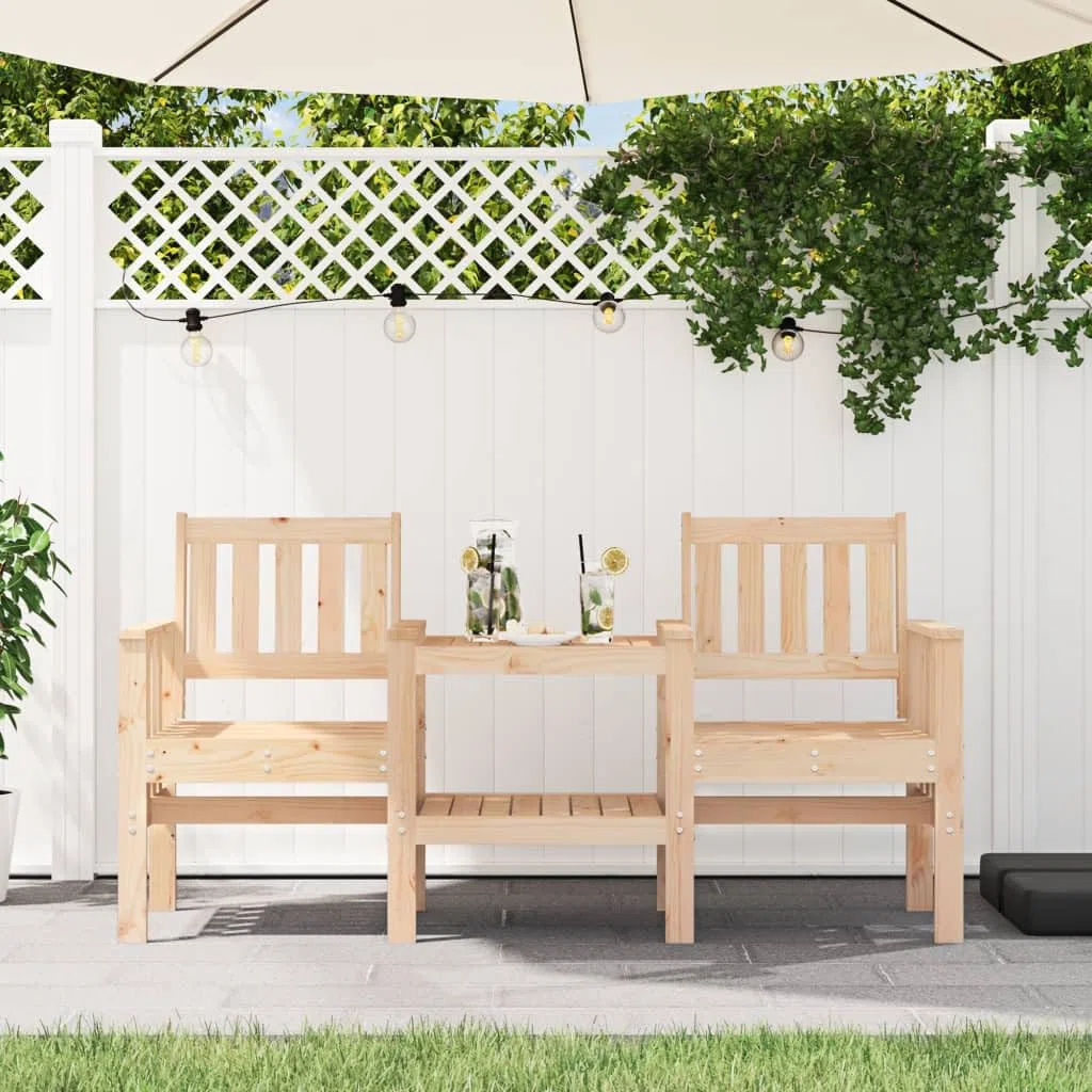 2-Sitzer Gartenbank aus massivem Kiefernholz mit integriertem Tisch, Armlehnen und Rückenlehne für romantische Abende im Garten