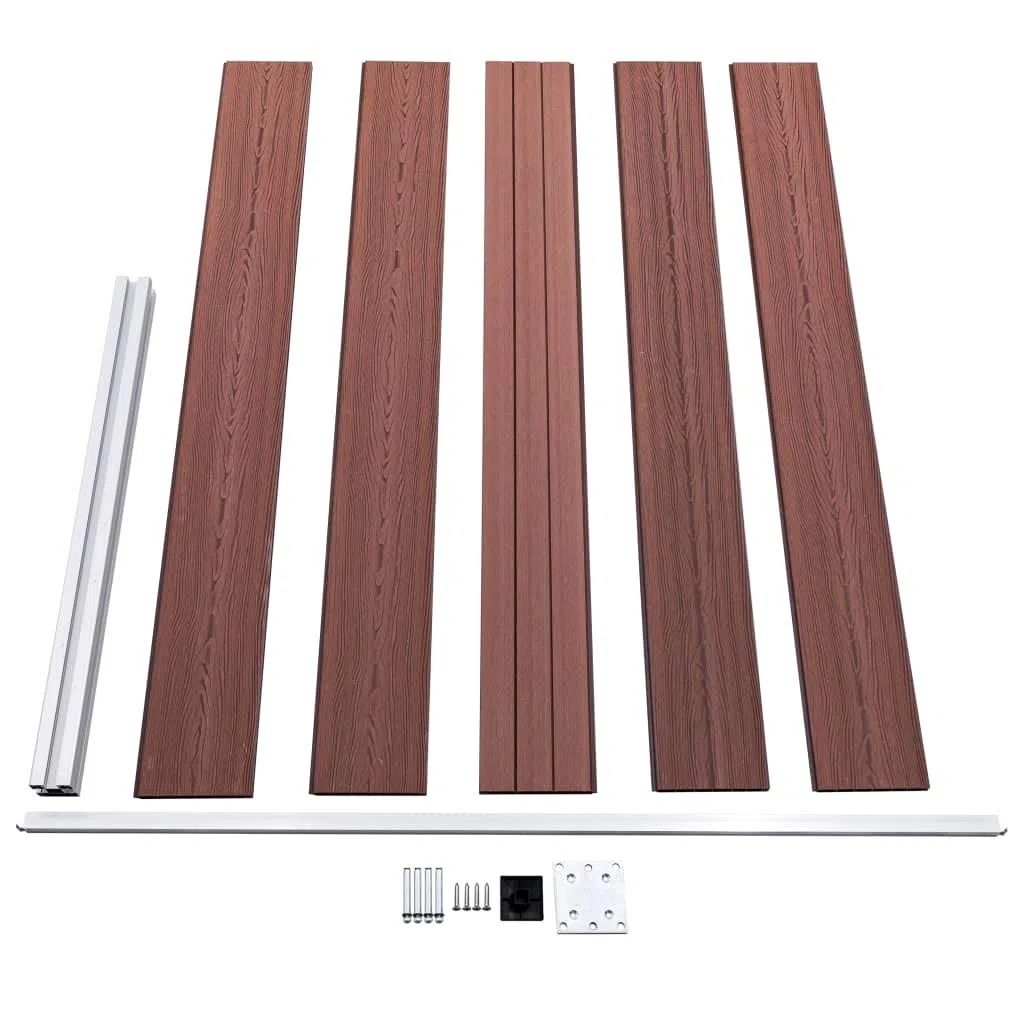 Gartenzaun WPC Zaunelement 175x105 cm Braun Sichtschutz mit Aluminiumpfosten und Stahlfuß wetterfest für Terrasse, Vorgarten und Grundstücksabgrenzung